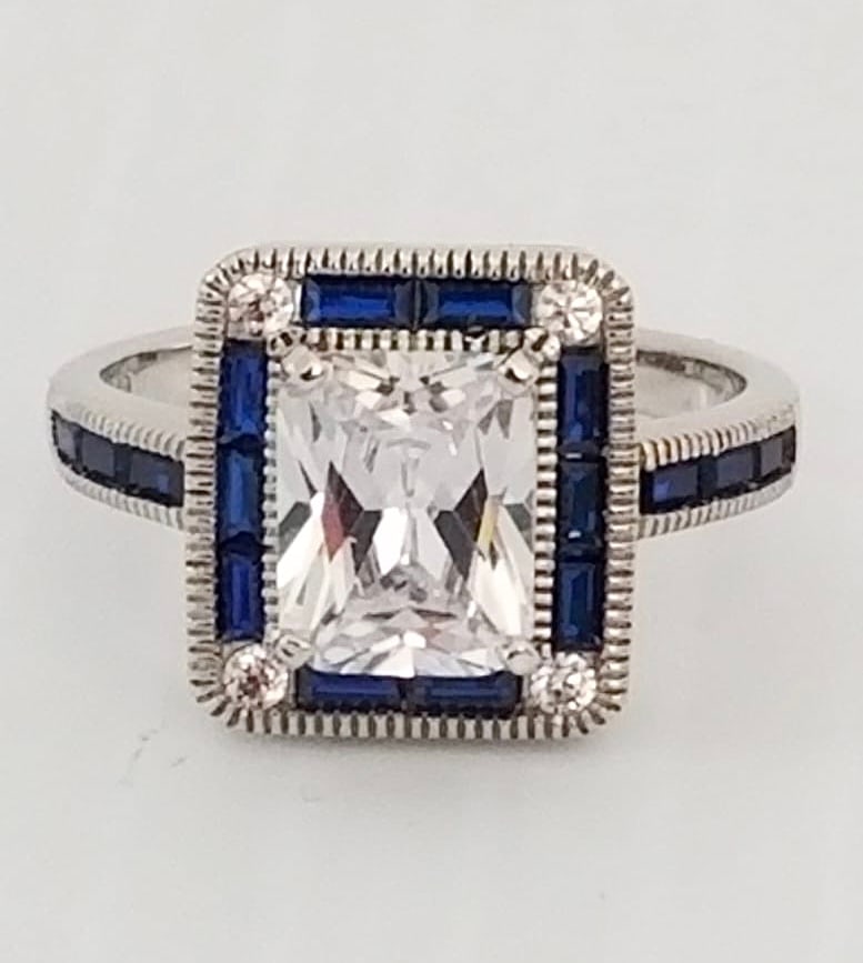 Amazing 925 Sterling Blue Cut Zirconia Ring (1 of 4)