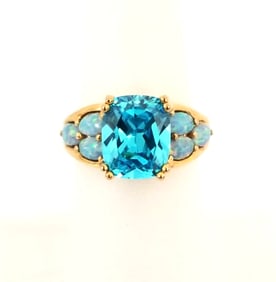 Amazing 925 Sterling Gold Tone Blue Stone Ring