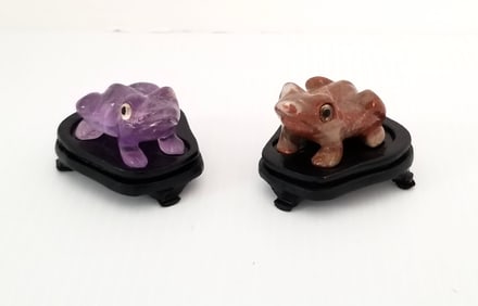 Amazing Vtg Hand Carved Stone Frog Pair Figurines