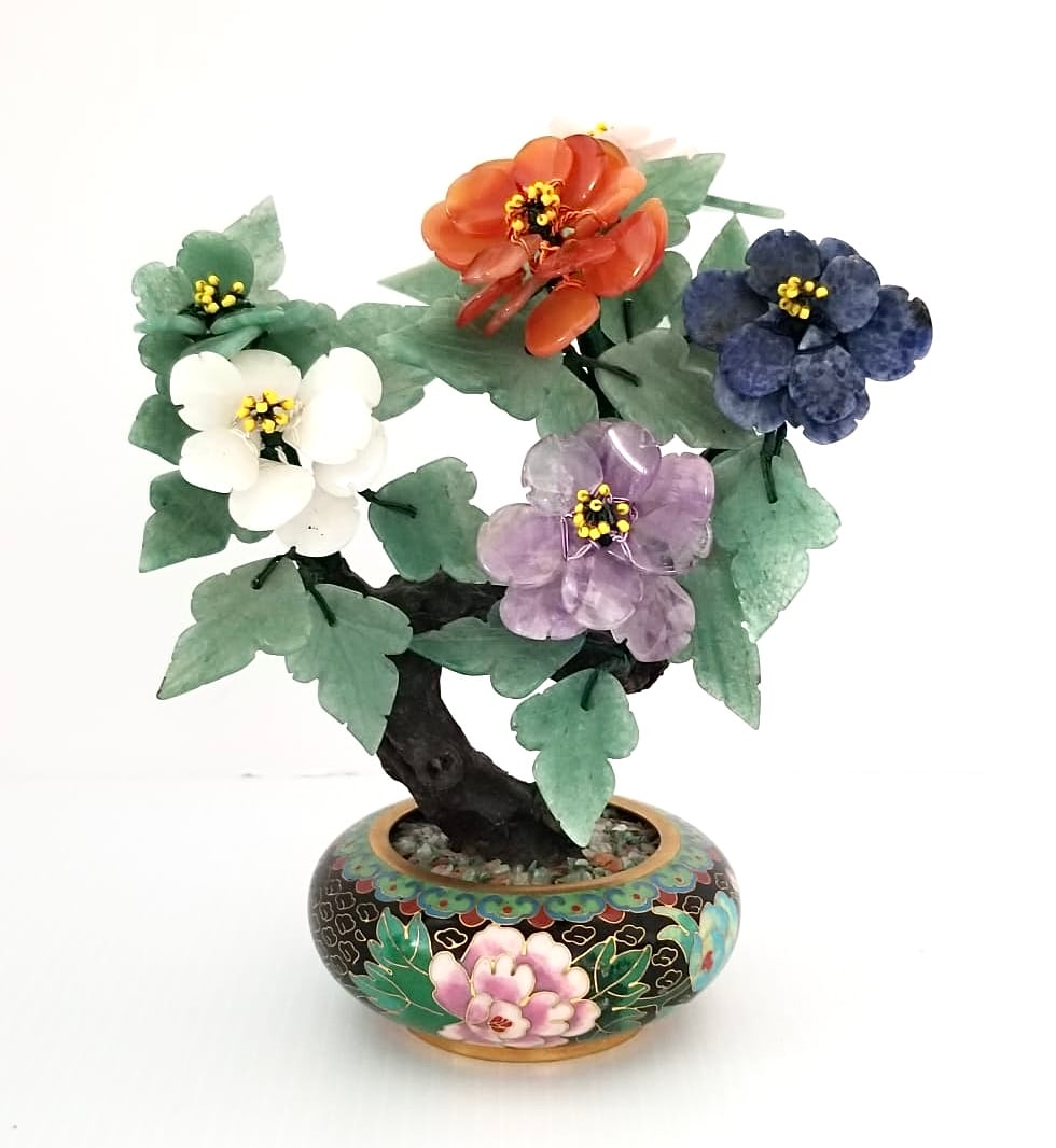 Amazing Chinese Cloisonne Multistone Flowers & Vase (1 of 7)