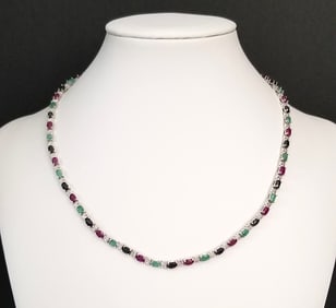 Amazing designed 925 Sterling Ruby Emerald & Onyx Necklace