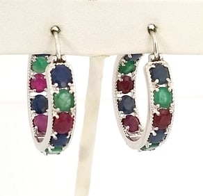 Amazing BBJ 925 Sterling Multistone Hoop Earrings