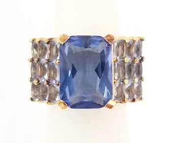 Amazing Blue Zirconia 925 Sterling Gold Tone Ring