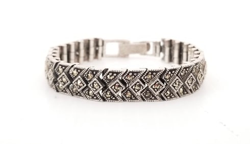 Amazing MF 925 Sterling Silver Marcasite Bracelet