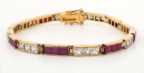 Amazing 925 Sterling Gold Tone red & Clear ZC Bracelet