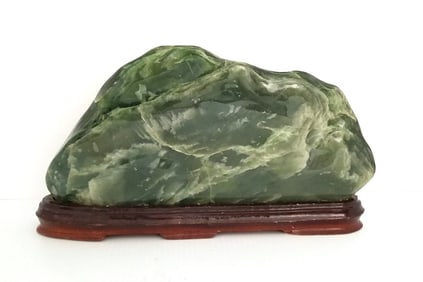 Amazing Green Jade Large Wood Base Sculpture