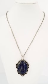 Amazing 925 Sterling Silver Blue Stone Pendant Necklace