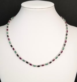 Amazing designed 925 Sterling Ruby Emerald & Onyx Necklace
