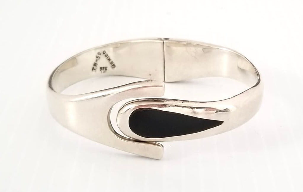 Amazing Taxco Mexico 925 Sterling Black Onyx Bracelet (1 of 5)