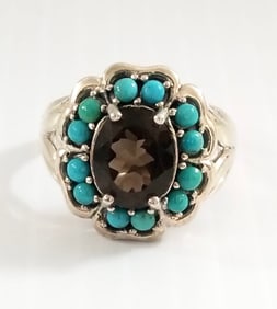 Amazing SX 925 Sterling Turquoise Amber Ring