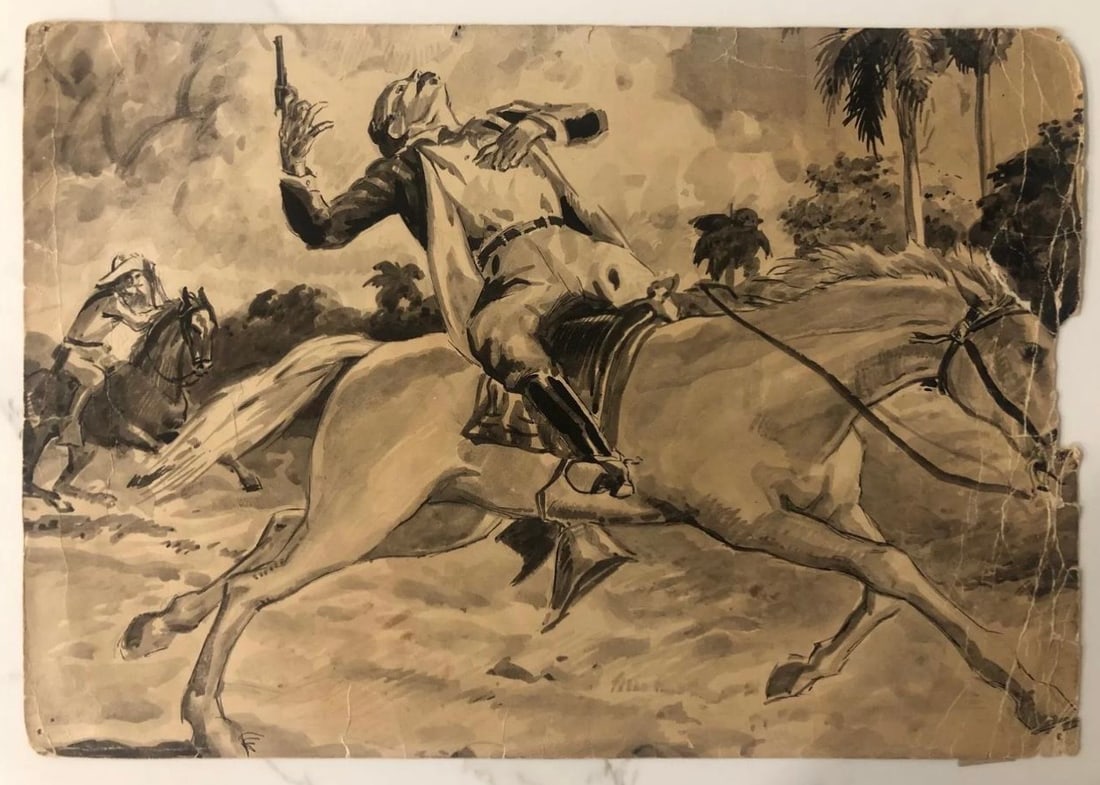 Amazing Esteban Valderrama 1938 Watercolor On Cardboard (1 of 5)