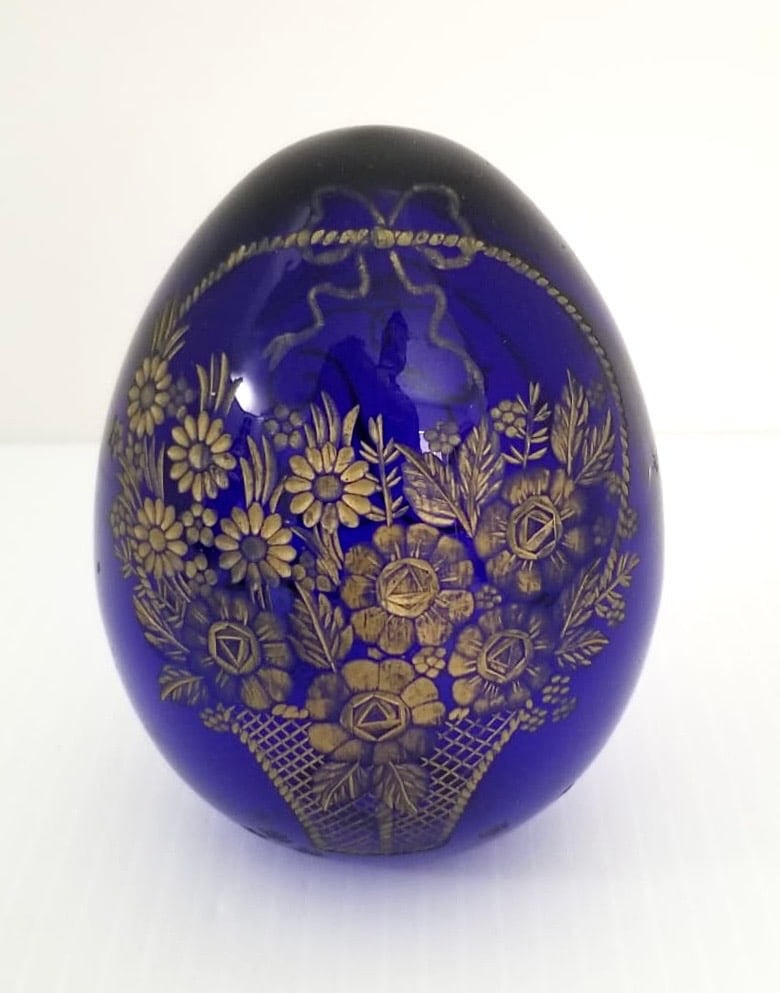 Amazing Vtg Faberge Blue & Gold Crystal Egg (1 of 2)