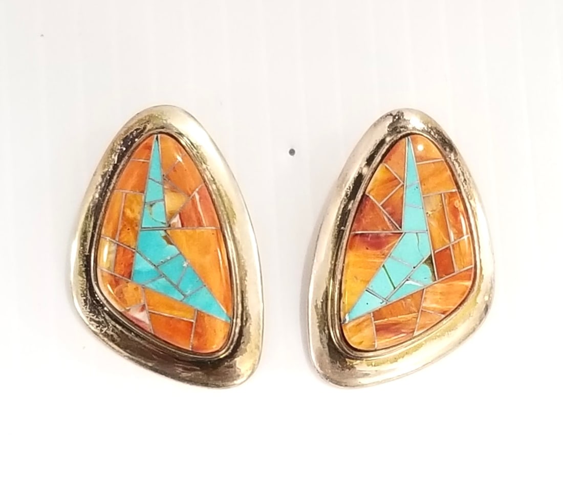 Amazing Brian Bruce 925 Sterling Stones Art Deco Earrings: Beautiful Brian Bruce 925 sterling silver stones art deco earrings, 1 1/2 x 1 inches, 20 grams.