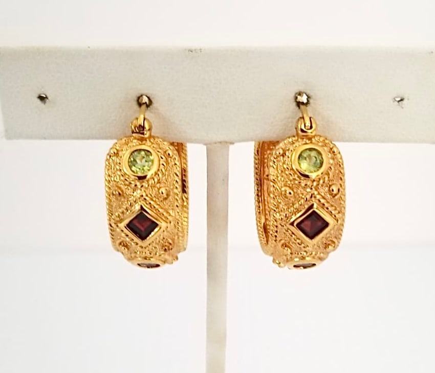 Amazing 925 Gold Tone Amethyst ZC Hoop Earrings (1 of 6)
