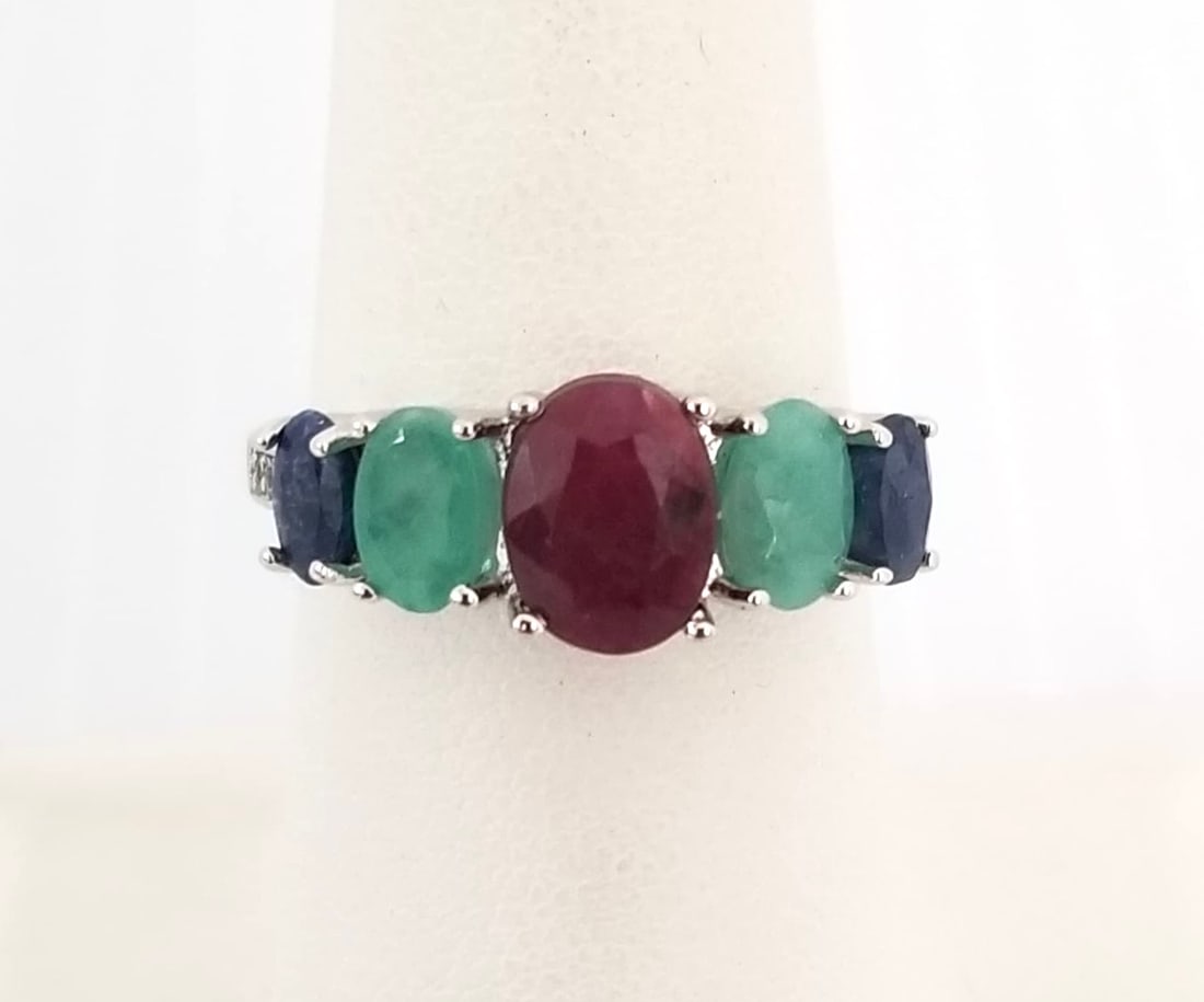 Amazing DK 925 Sterling Ruby, Emerald, Sapphire Ring (1 of 6)