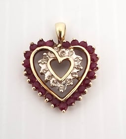 Amazing ADL 10KT Gold Ruby Diamond Heart Pendant