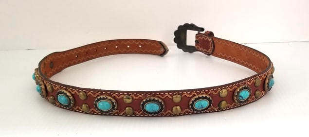 Amazing Vintage Leather & Turquoise Belt