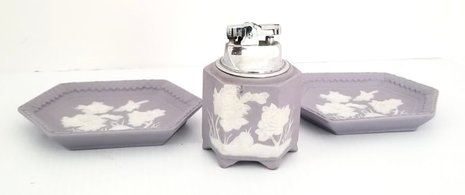 Amazing Wedgewood Lilac Jasperware Plates & Lighter
