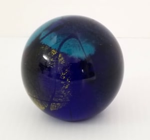 Amazing White & Blue Iridescent Art Glass Paperweight