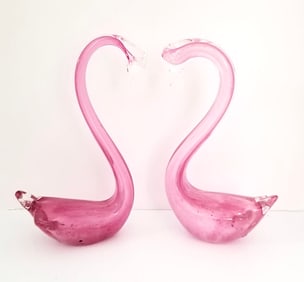 Amazing Murano Pink Art Glass Swan Pair