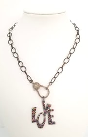 Amazing Sterling Multistone LOVE Pendant Necklace