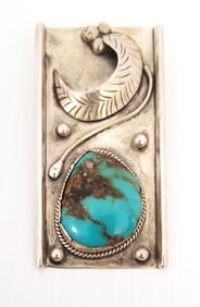 Amazing Navajo Sterling Silver Green Turquoise Pendant