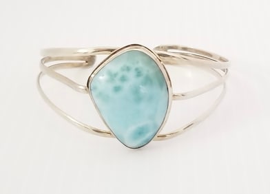 Amazing Larimar Gemstone 925 Sterling Silver Bracelet