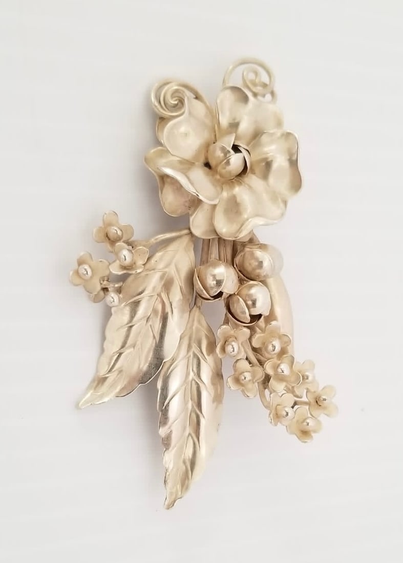 Amazing Hobe Sterling Silver Flowers Pin Brooch (1 of 4)
