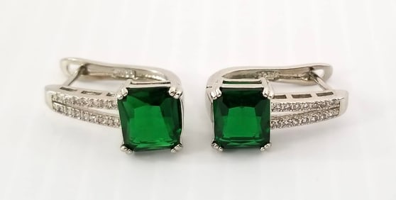 Amazing 925 Sterling Green & Clear Zirconia Earrings