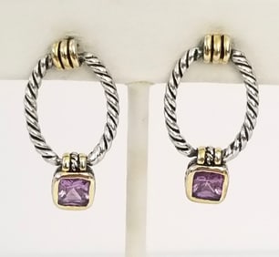 Amazing 925 Sterling Gold Tone Amethyst Earrings