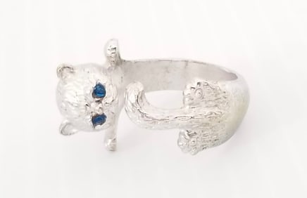 Amazing 925 Sterling Silver Blue Eye Cat Ring