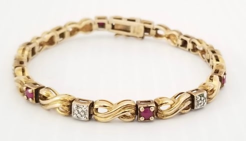 Amazing 925 Sterling Gold Tone Red Ruby Bracelet