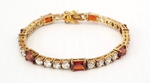 Amazing 925 Sterling Gold Tone Red Diamond ZC Bracelet