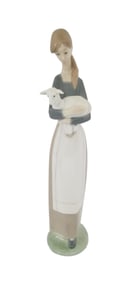 Amazing Lladro Spain Lady With Lamb Porcelain Figurine