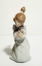 Amazing Girl & Cat Lladro Porcelain