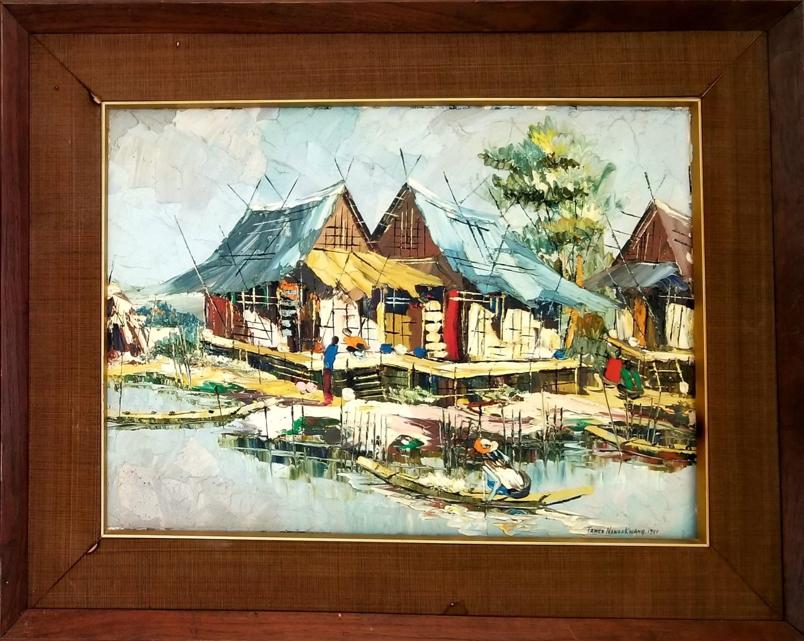 Amazing Tawee Nangdakwang Oil Canvas: Beautiful Tawee Nangdakwang oil canvas. Frame: 30 x 24 inches, art: 23 x 17 inches. Provenance: private owner. Biography: 1925 - 1991. Born in Lampoon Province graduated from Silpakorn University, Ban