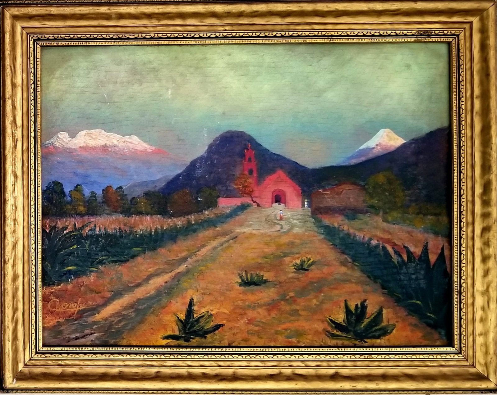 Amazing Signed Oropeza Mexico Oil Wood: Beautiful signed Oropeza Mexico oil wood. Frame: 20 x 16 inches, art: 17 x 13 inches.
