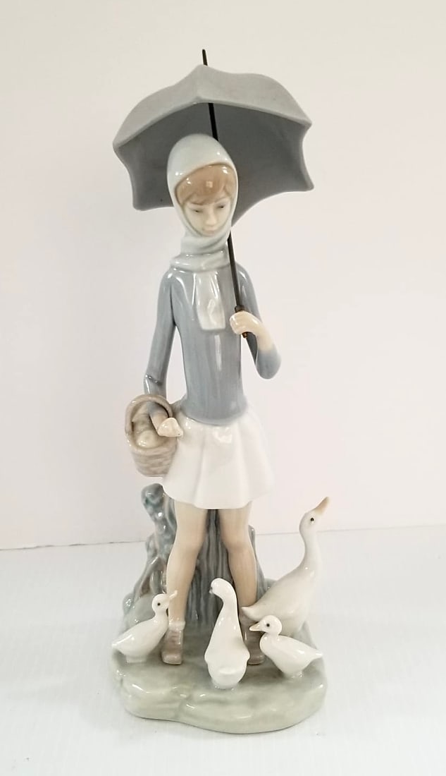 Amazing Lladro Girl With Umbrella & Ducks Figurine (1 of 5)