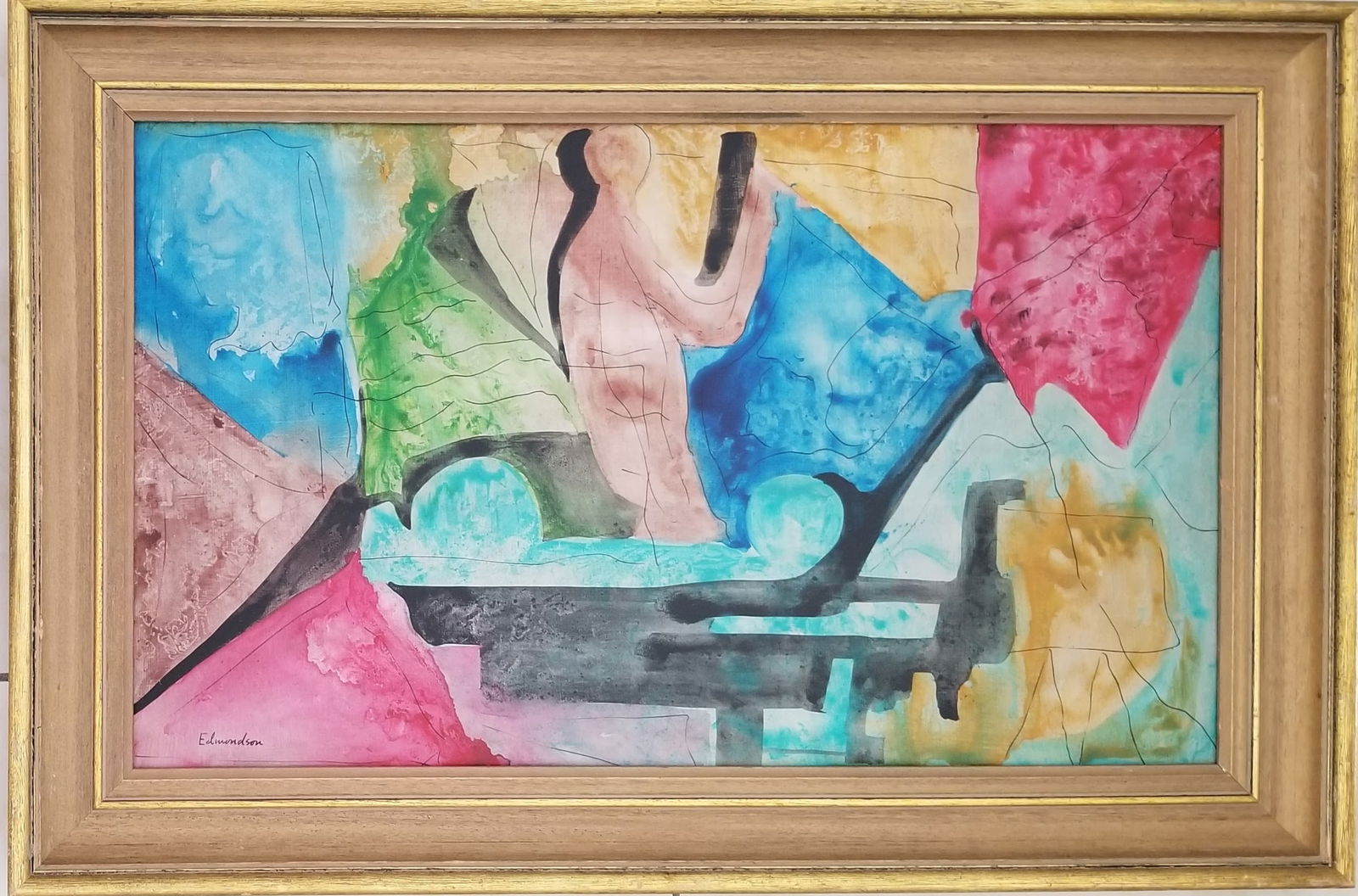 Amazing Leonard Edmondson Acrylic Masonite: Beautiful Leonard Edmondson acrylic masonite. Frame: 34 x 23 inches. Provenance: private owner. Biography: 1916 - 2002. n abstract expressionist painter, printmaker of colored etchings and art educato