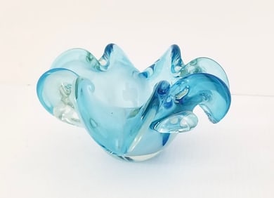Amazing Murano Clear & Blue Ashtray