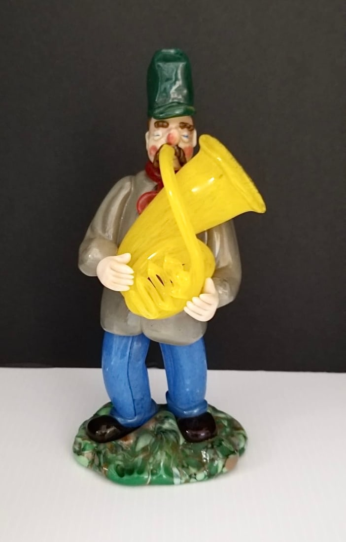 Amazing Man With Musical Instrument Art Glass: Beautiful man with musical instruments art glass, 8 1/4 x 3 7/8 inches.