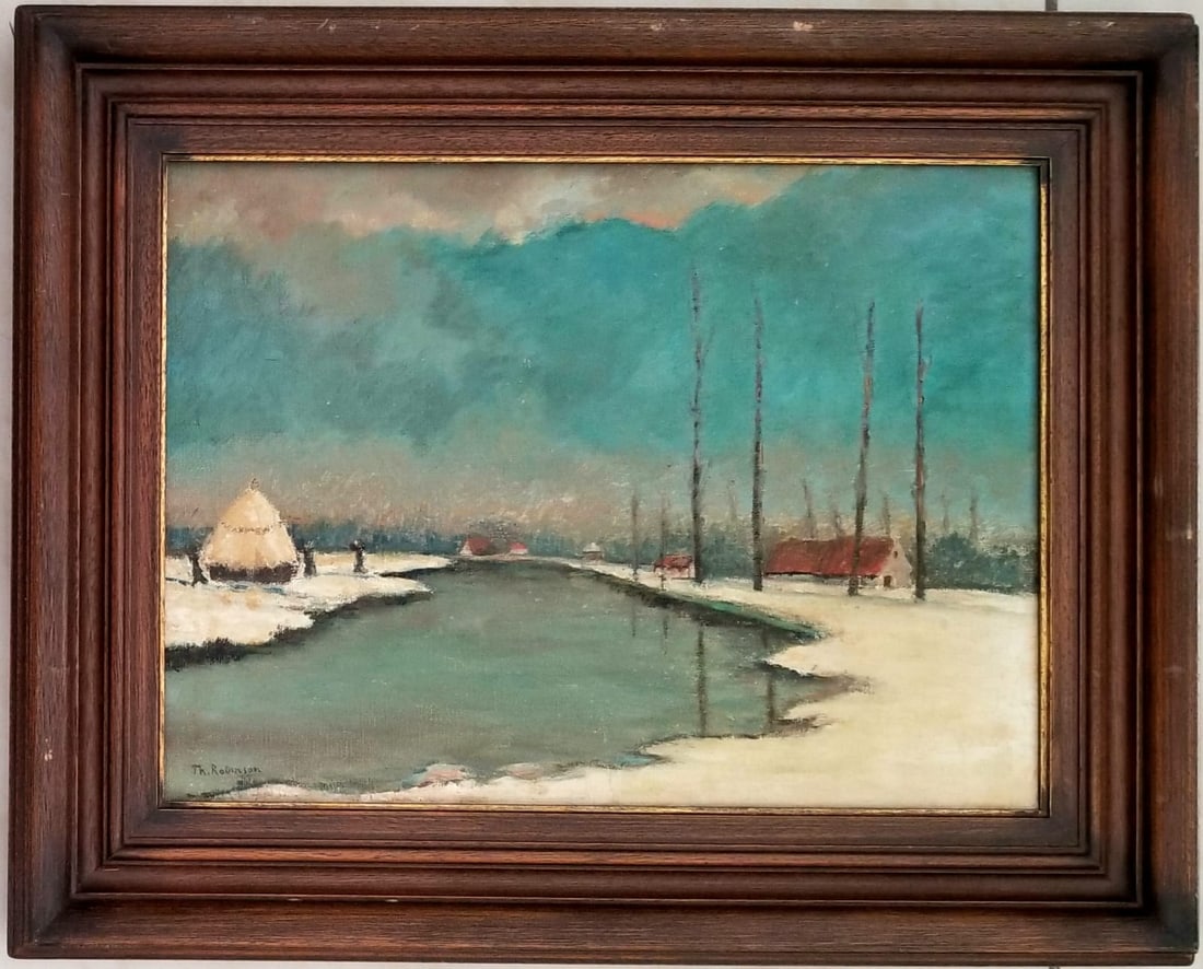 Amazing Theodore Robinson Oil Canvas: Attributed to Theodore Robinson, it does not have a COA. Medium: oil canvas. Frame: 20.5 x 16.5 inches. Provenance: private owner. Biography: 1852 - 1896. A leading American Impressionist, Theodore Ro