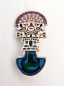 Amazing 925 Sterling Peruvian Enamel Tumi Pin Brooch
