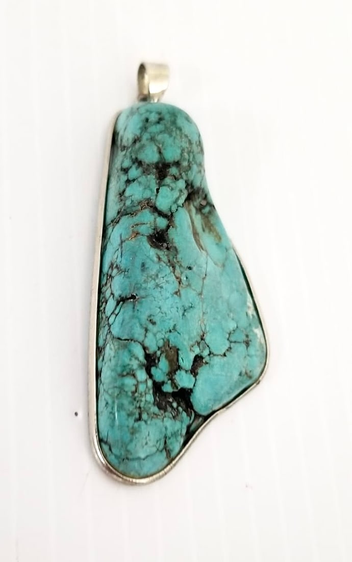 Amazing Large Turquoise Silver Plated Pendant (1 of 5)