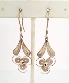 Amazing Sterling Silver & Gold Filigree Earrings
