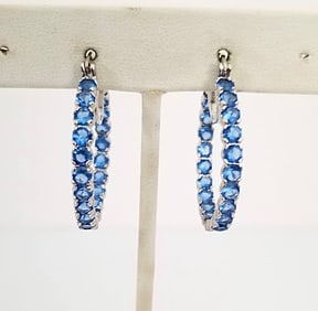 Amazing 925 Sterling Silver Blue ZC Hoop Earrings
