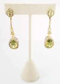 Amazing Gold Plated Green & Clear Stone Earrings