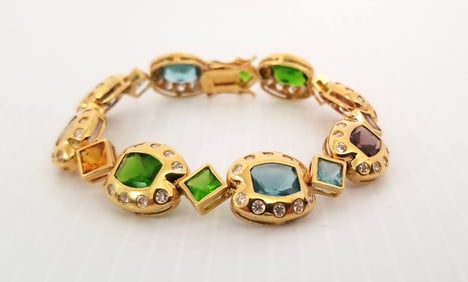 Amazing 925 Sterling Gold Tone Multicolor ZC Bracelet