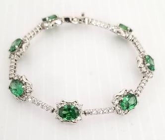 Amazing 925 Sterling Green & clear Zirconia Bracelet