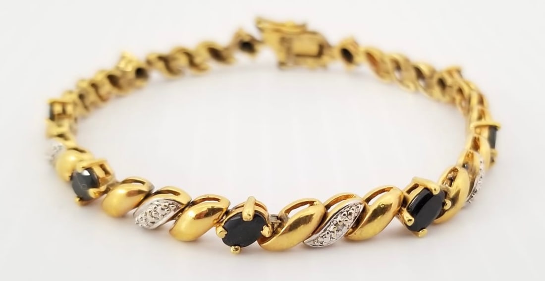 Amazing 925 Gold Tone Sterling Onyx Bracelet (1 of 4)